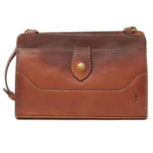 Frye Lucy Leather Crossbody Clutch in Cognac